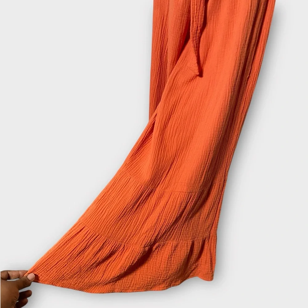 Cato Orange Strapless Gauzy Wide Leg Jumpsuit w/ Waist Tie Size 18/20W - Picture 3 of 7